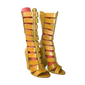 SCHUTZ Leather Gladiator Greek High Open Heel Shoes size 10B